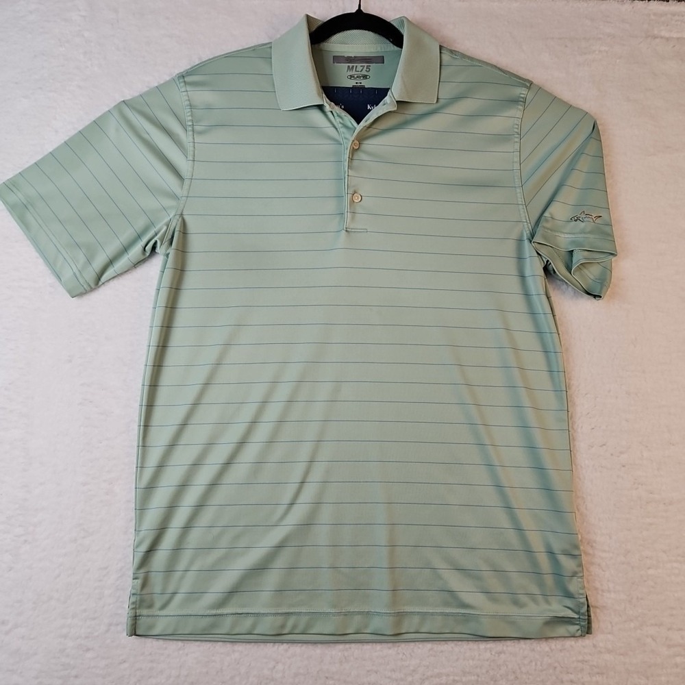 Greg Norman Shirt Mens Medium‎ Green Striped Ml75 Play Dry Golf Casual Polo